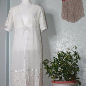 Cupshe White Duster with Lace Trim.
